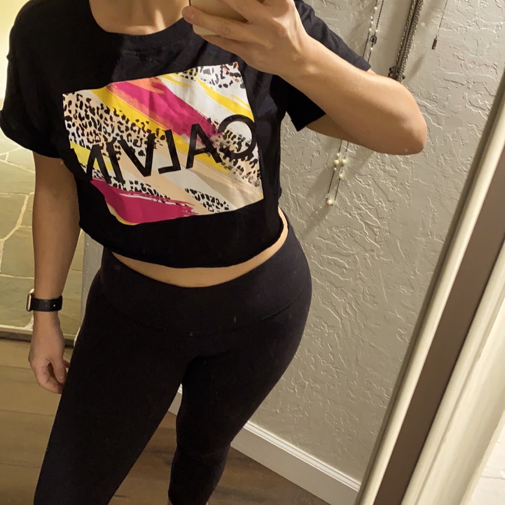 Calvin Klein leopard and graphics cropped tee